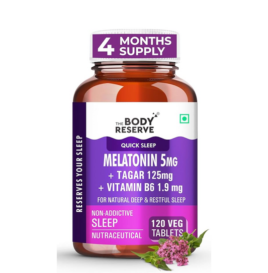 Body Reserve Melatonin supplement bottle with purple label on a white background