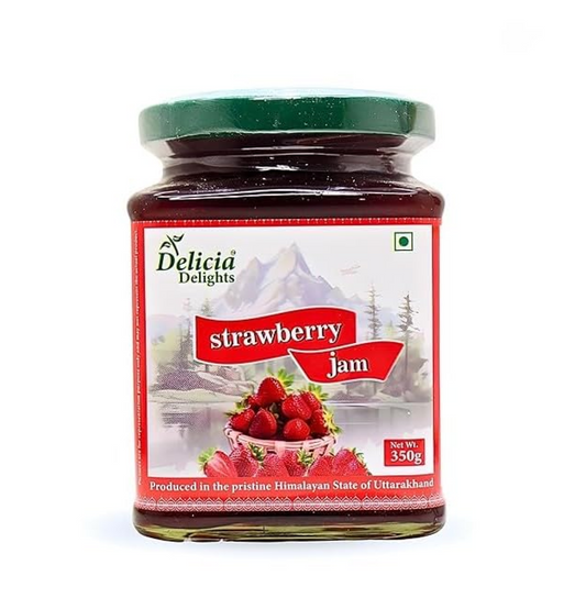 Delicia Delights Strawberry Jam 350g | Made with Real Strawberry Pulp | Delicious Fruit Spread for Bread, Toast & Desserts | Rich Fruity Taste | Crafted in Uttarakhand Himalayas