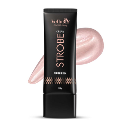 Vellasio Strobe Cream tube with pink cream swatch on a white background