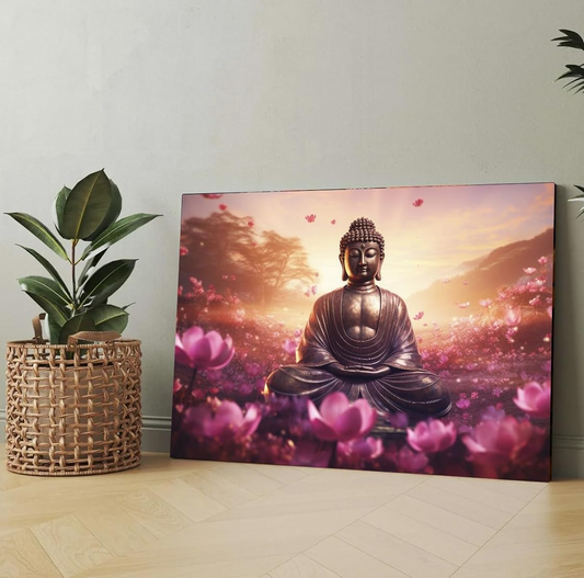 Canvas Wall Art Painting, 7 Running Horses with Rising Sun, Vastu Frame Decor, Multicolour, 45.7 x 61 cm (BUDDHA)
