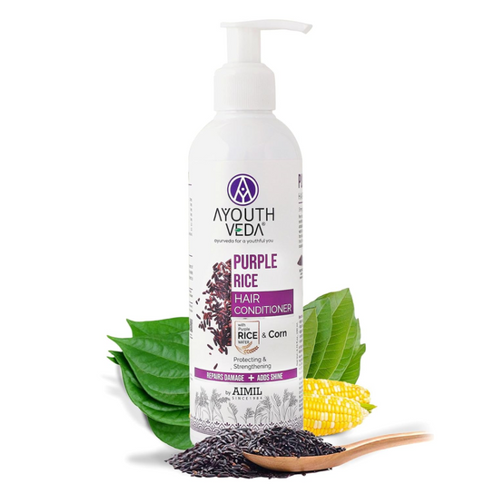 Ayouthveda Purple Rice Hair Conditioner with Rice Water & Kernel Protein | Repairs Damage, Controls Frizz & Enhances Volume | Enriched with Eggplant, Betel & Guava Leaves | For All Hair Types | 200ml