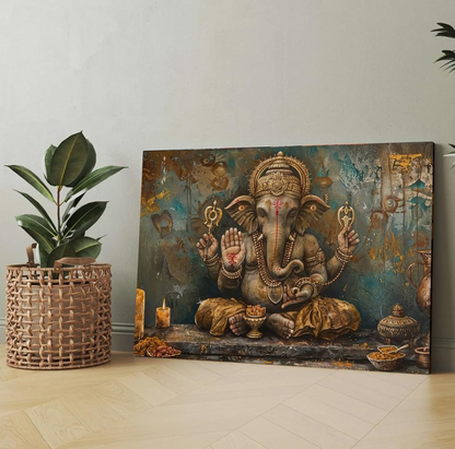 Canvas Wall Art Painting, 7 Running Horses with Rising Sun, Vastu Frame Decor, Multicolour, 45.7 x 61 cm (GANESHA)