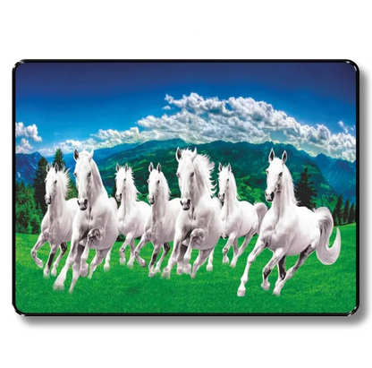 7 Running White Horses Wall Art – Black Frame Sunset Landscape Painting for Home & Office – Vastu-Inspired MDF Board Décor for Positive Energy & Success – 11 x 14 Inch