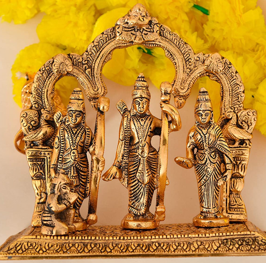 Metal Lord Ram Darbar Idol Showpiece Idols Ram Sita Laxman Hanuman Handmade Decorative for Home Decor & Office Decoration(20X18X10cm, Golden)