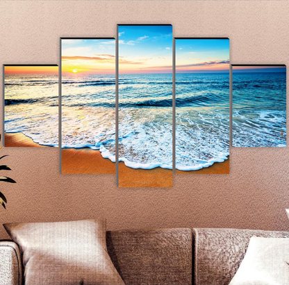 sea scenery wall Painting for Living Room | Painting for Wall Decoration | Wedding Gift for Couples | 3D Painting for Bedroom | Abstract Painting Set of 5 (75x45 cm) SANFPNLS32663