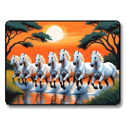 7 Running White Horses Wall Art – Black Frame Sunset Landscape Painting for Home & Office – Vastu-Inspired MDF Board Décor for Positive Energy & Success – 11 x 14 Inch K-36028