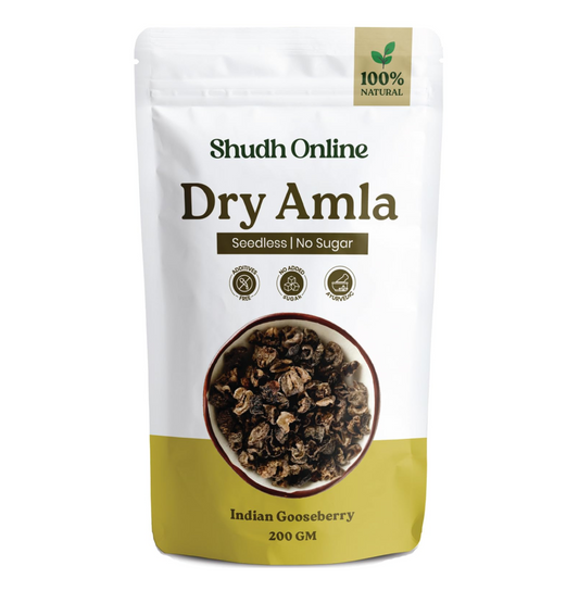 Shudh Online Dry Amla for Eating, Dried Amla Candy without Sugar for Hair (200 grams) (Saboot, No salt) Gooseberry Fruit Pieces, Pachan Amala, Pachak Awala, Sukha Awla, Amloki