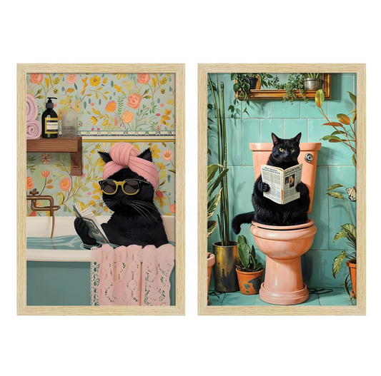 Cat Wall Art for Washroom & Bathroom Paintings | Washroom Photos Frame