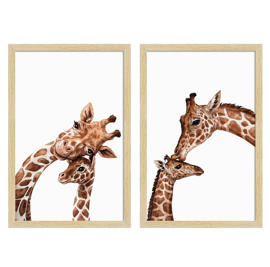 Wall Paintings For Kids Room, Giraffe Wall Frame, Decoration Items, 12x18 inch (A3+) Size, Multicolor, Synthetic Wood, Set Of 2