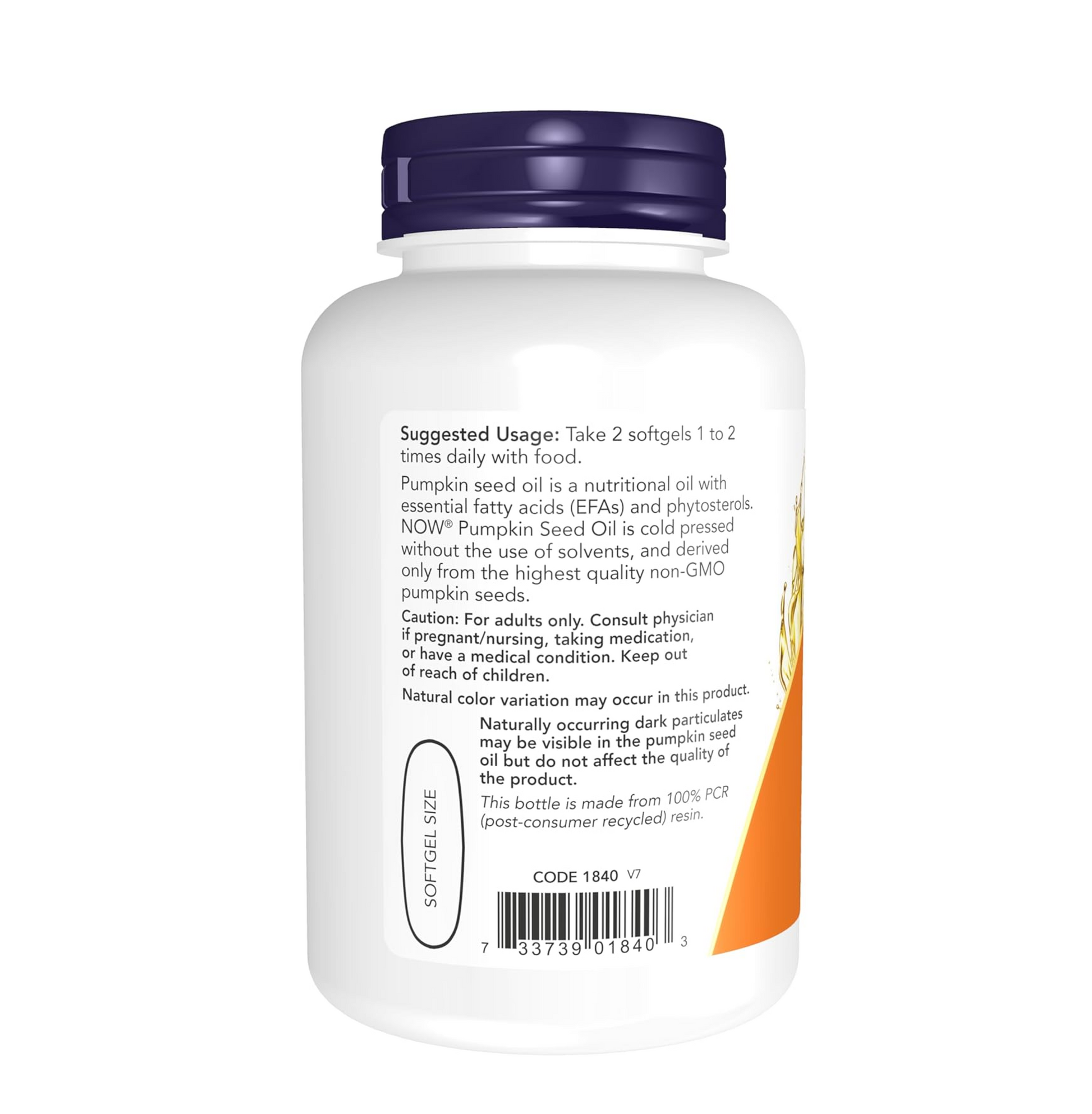 Supplement bottle label with text and branding on a white background