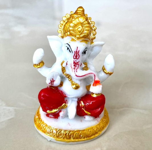 Ganesha Idol Sitting Position for Home Decor Polyresin Material, Suitable for car Dashboard, Home, Table/Showpiece for Living Room 12x5x7 cm (Red)