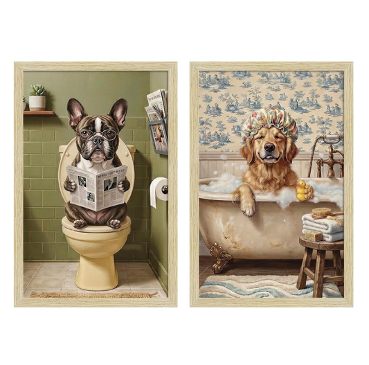 Dog Wall Art for Washroom & Bathroom Paintings | Washroom Photos Frame