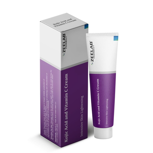 Zeelab Kojic Acid 2% and Vitamin C Cream – Advanced Formula for Pigmentation, Dark Spots, Age Spots, Acne Marks & Uneven Skin Tone – 20g Tube