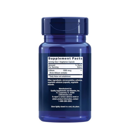 Life Extension Lithium, 1000 mcg – Lithium Orotate – Helps Maintain Cognitive Function & Memory – Low-Dose Formula – Non-GMO, Gluten-Free, Vegetarian – 100 Capsules