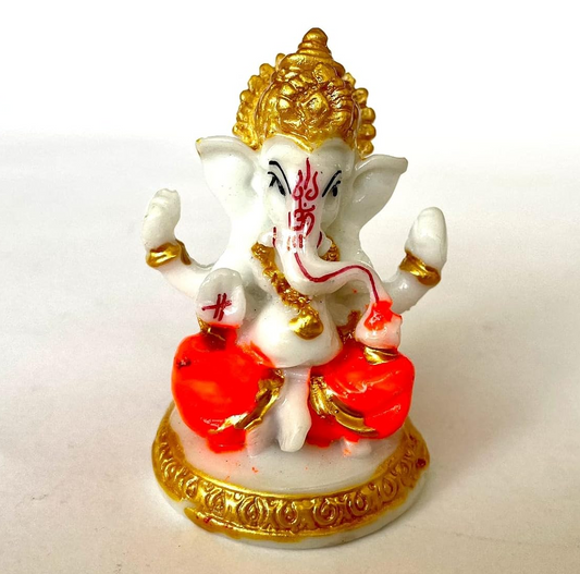 Ganesha Idol Sitting Position for Home Decor Polyresin Material, Suitable for car Dashboard, Home, Table/Showpiece for Living Room 12x5x7 cm (Sindhuri)