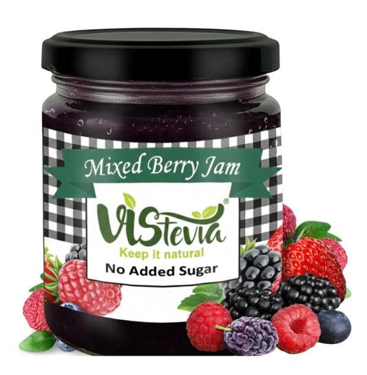 Vistevia Sugar Free Mixed Berry Jam, Diabetic and Keto Friendly - Sweetened Naturally with Stevia, More Than 60% Berries Content - Tastes Delicious - Pack of 1 (220GM )