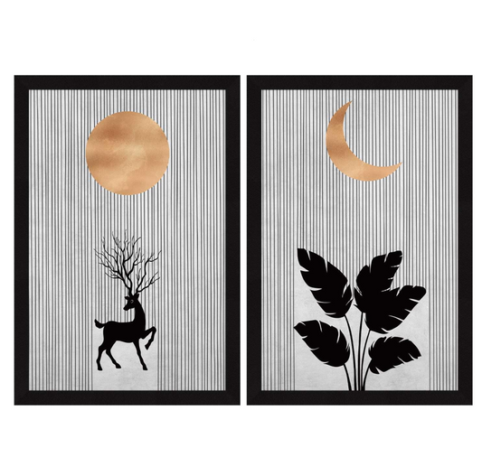 Boho Aesthetic Wall Decor Paintings with Frame for Home Decoration, Painting for Living Room Bedroom Office, Framed Painting for Wall Decoration, Wall Decor For Living Room, Set Of 2