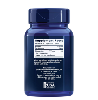 Blue supplement bottle with label on a white background