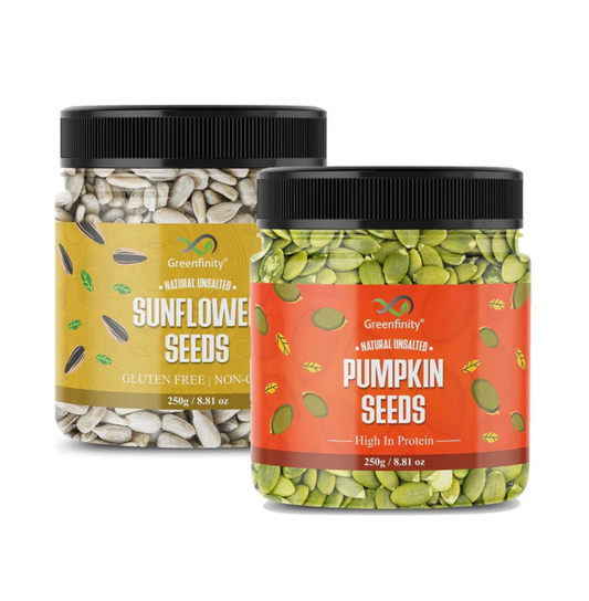 GreenFinity Raw Pumpkin & Sunflower Seeds | Pack of 2 × 250g (500g) | High Protein & Fibre | Unsalted, Healthy Ready-to-Eat Super Seeds | Fresh Jar Pack
