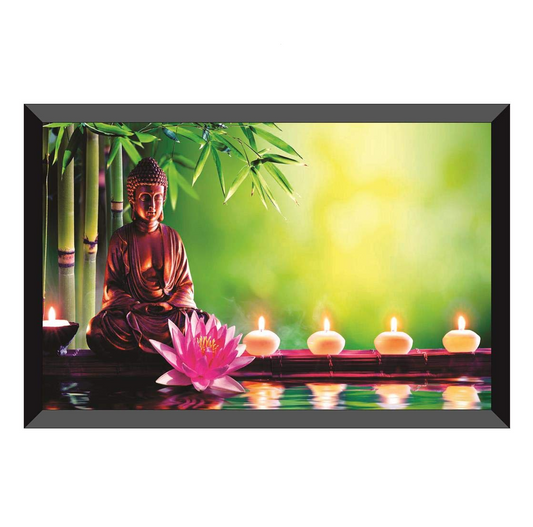 Buddha Design Exclusive Painting with Frame for Home & Office Decoration(35 cm x 50 cm x 3 cm) SANFM27
