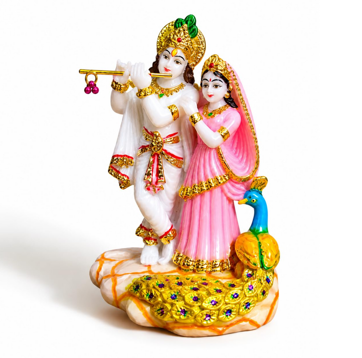 Radha Krishna Idol in Marble Powder, 18 cm, Murti for Home Temple, Office, Pooja Mandir, Janmashtami Gifting