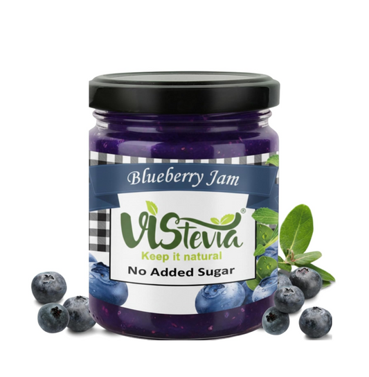 Vistevia Sugar-free Blueberry Jam, Sweetened Naturally with Stevia, Diabetic & Keto Friendly - Contains more than 60% Whole Berries and Absolutely Delicious to Tastes, Pack of 1 (220G)