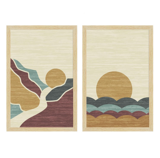 Boho Aesthetic Wall Decor Paintings with Frame for Home Decoration, Painting for Living Room Bedroom Office, Framed Painting for Wall Decoration, Wall Decor For Living Room, Set Of 2