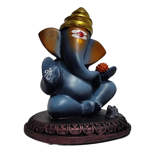 Lord Ganesha Idol with Mouse | 4 Inch Matt Finish Resin Murti | Solid Grey | for Home, Office, Car Dashboard & Gifting