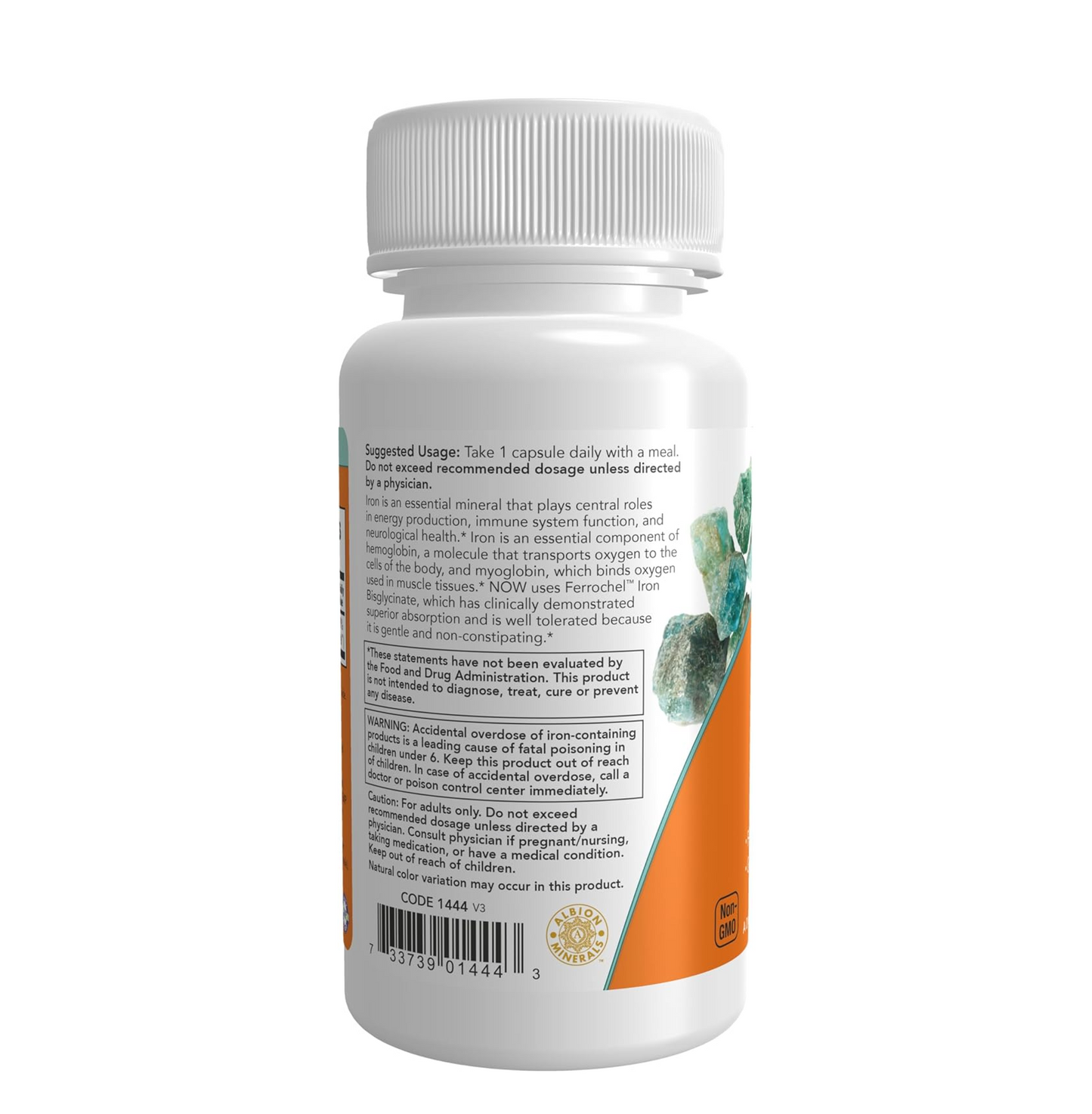 Supplement bottle with label on a white background