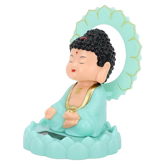 Buddha Statue | Plastic Solar Powered Moving Head Buddha Statue| for Living Room, Car Dashboard, Home, Office Desk, Wealth & Prosperity | Good Luck Cute Buddha (Light Blue Color) (1 Pc)