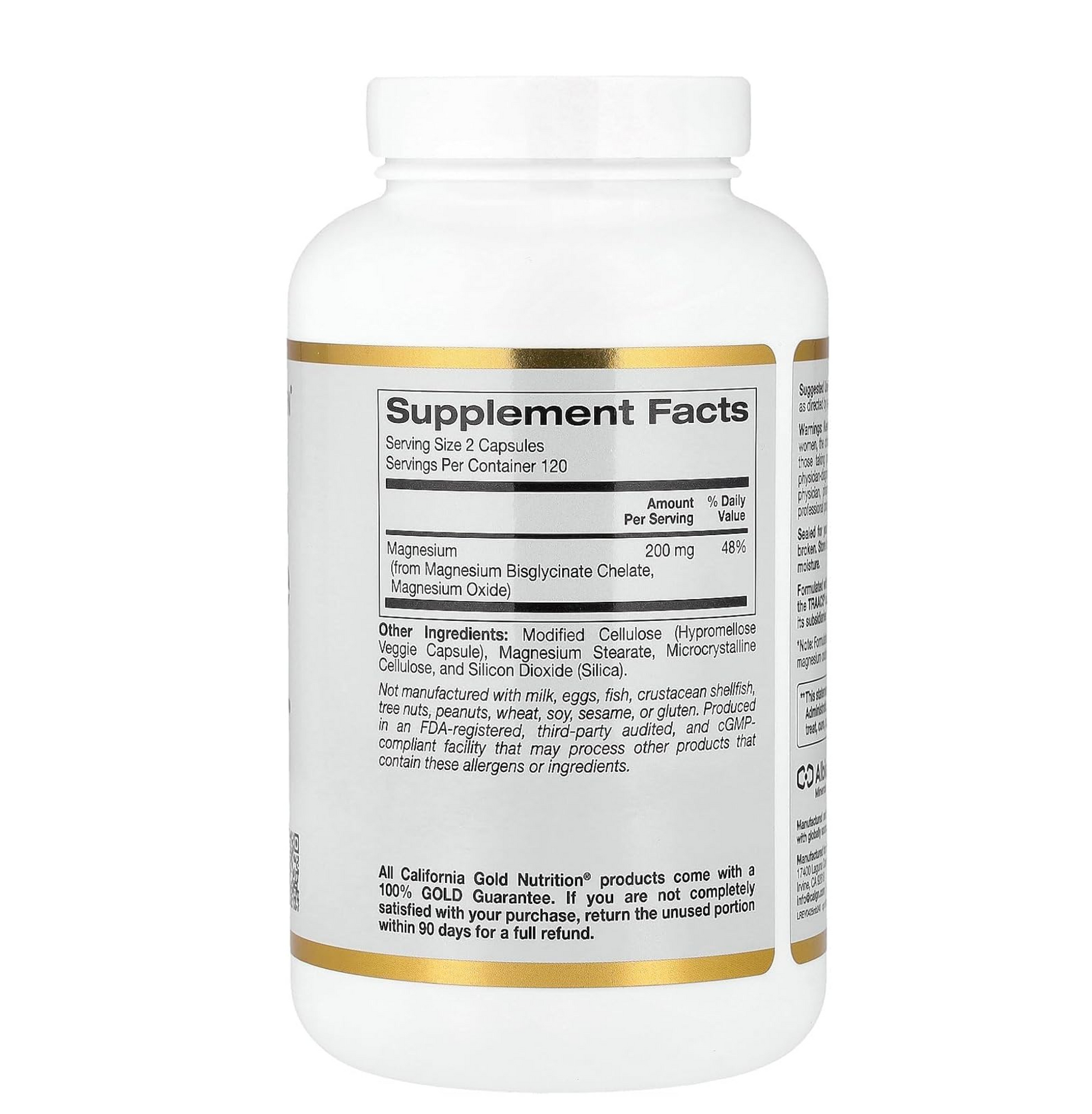Supplement bottle with gold and black label on a white background