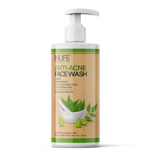INLIFE Anti Acne Face Wash | Neem, Niacinamide, Ethyl Ascorbic Acid & Phytosqualane | for All Skin Types | Paraben & Sulphate Free | Men Women, 250ml