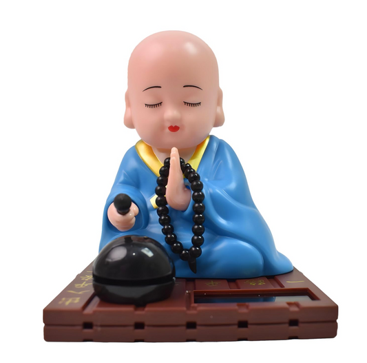 Medium Solar Powered Sitting Buddha Statue - Shaking Head Buddha Monk Statue for Car Dashboard, Home & Office Health Wealth & Prosperity, Peaceful Meditation Ornament (1Pc-Blue)