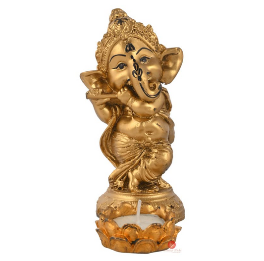 Golden Lord Ganesh Idol Figurine/Showpiece/Sculpture For Car Dashboard/Pooja Room/Table Decoration/Office Decors|Vinayaka Little Ganpati Aesthetic Lucky Gift For Diwali Birthday Festival
