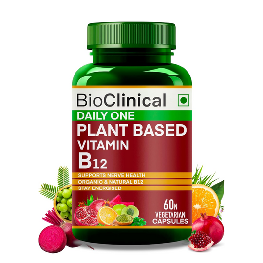 BioClinical Plant Based Vitamin B12 Supplement for Men & Women -2 Months- Organic Vit B 12 - Nature made Ayurvedic Rasayana & Green Food -For Stress In Life,Nerve & Brain Health -60 vegan capsules