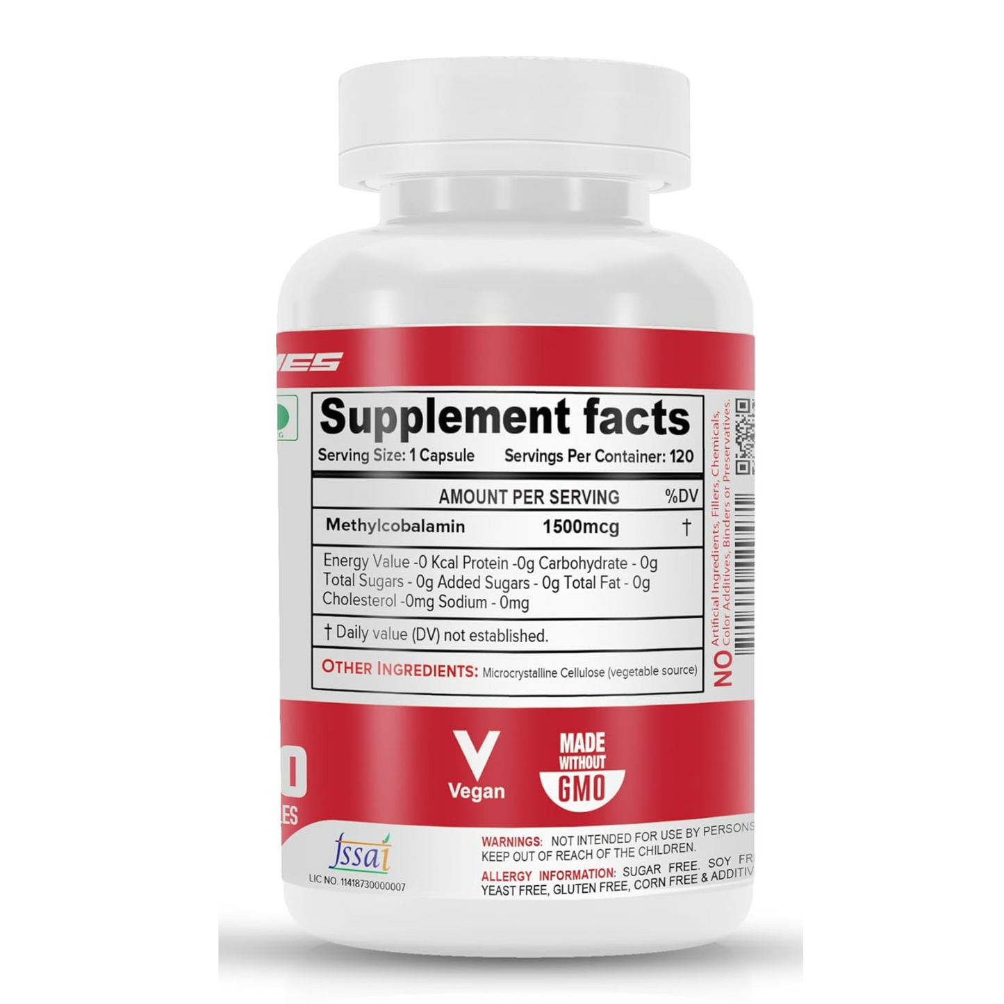 NutriJa Vitamin B12 Active form of Methylcobalamin | Maximum Absorption, Normal Energy Production & Immune system support (120 Capsules)