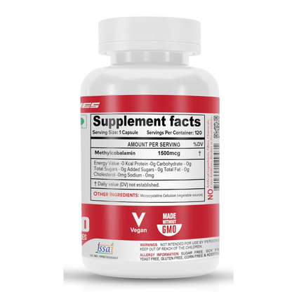 NutriJa Vitamin B12 Active form of Methylcobalamin | Maximum Absorption, Normal Energy Production & Immune system support (120 Capsules)