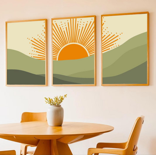 Boho wall Art Paintings Modern Art Framed Wall Painting for Living Room Bedroom - Wall Posters | Paintings with Frame Set of 3 (14x18 Inches) (Sun Rise)
