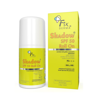 Fixderma Shadow Sunscreen SPF 50 Roll On Pa+++ | Transparent with Broad Spectrum UVA & UVB Protection | Lightweight | Water Resistant | For Sensitive Skin | Sunscreen for Women & Men | 30gm
