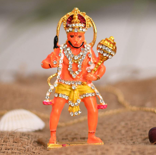 Gold Plated Lord Hanuman Car Dashboard God Idol - Hanuman Murti for Home - Balaji/Bajrangbali Murti for Pooja/Puja Gift (Size 10cm x 4.5cm).