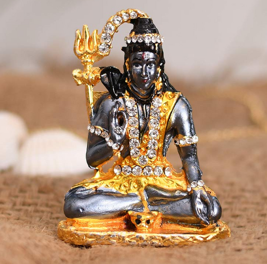 Gold Plated Lord Shiva Statue Car Dashboard - Shiva Idol Showpiece - Lord Blessing Shiv Shankar Bholenath Deity Figurine Home Office Temple Art Decor.