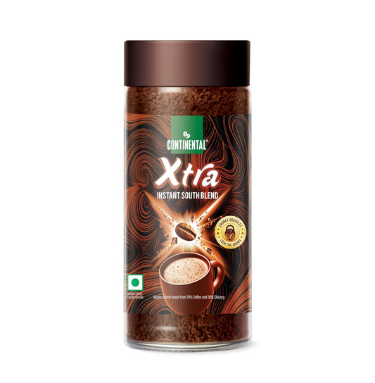 Continental Coffee XTRA Instant Coffee Powder | 200g Jar | 30% Chicory and 70% Robusta Coffee | Medium Roast Instant Coffee | Granulated Instant Coffe