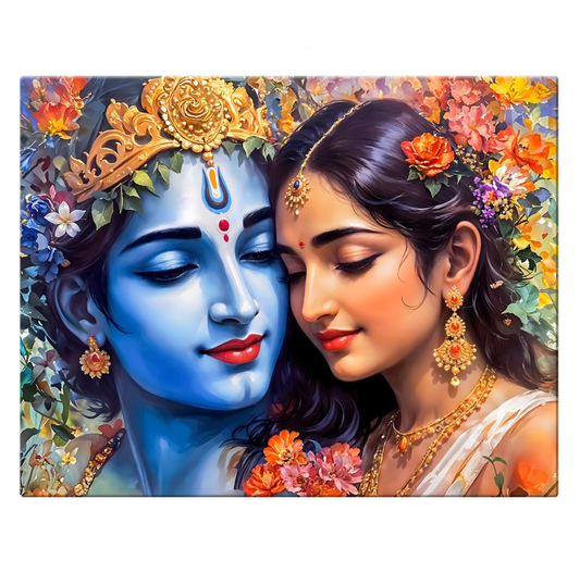 Canvas Radha Krishna Wall Painting, Big Size Wall Art Painting For Living Room, Bedroom, Multicolor, Abstract, 58.0 X 45.0 cm, Set of 1