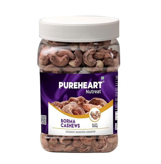 Pureheart Borma Cashews/Skin Unpeeled Cashews Natural Whole Kaju - Nutty Flavor Cashew Nuts with Skin