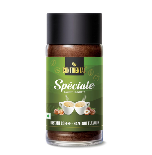 Continental Speciale | Hazelnut Flavoured Coffee | 50 gm Jar | Makes 25 Cups | Instant flavored coffee powder for both Hot & Cold Coffee | Medium Roast