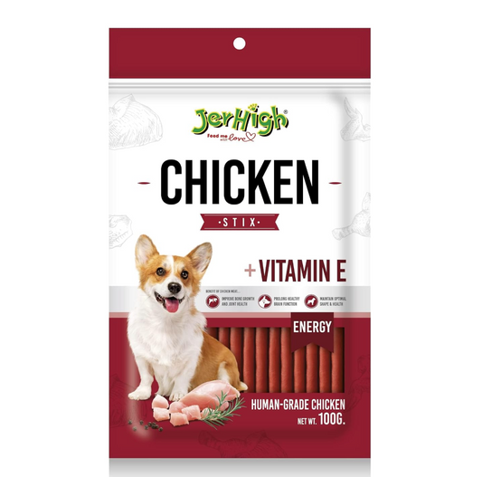 JerHigh Healthy and Fresh Human Grade High Protein Chicken, Stix Dog Treats Stick for All Life Stages Suitable for All Dogs Flavor Chicken Stix 100g (Pack of (1)