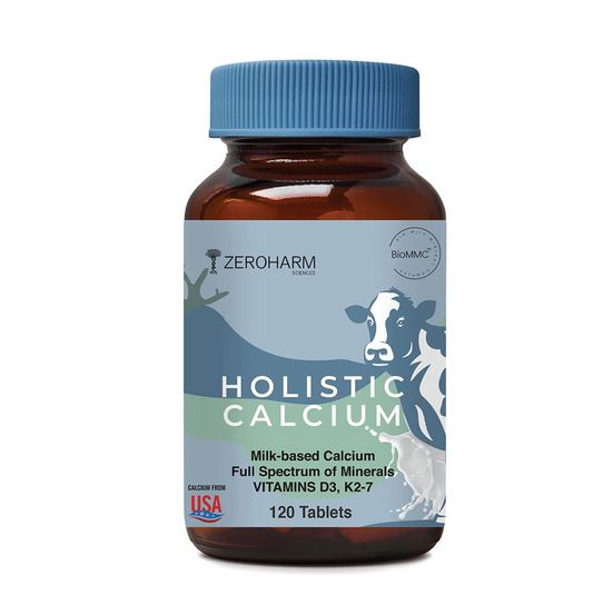 ZEROHARM Holistic Calcium Tablets – High Absorbption Milk-Based Calcium Supplement with Vitamin D3, K2-7, Magnesium, Phosphorous – Supports Bone Strength & Joint Health For Men & Women – 120 Tablets