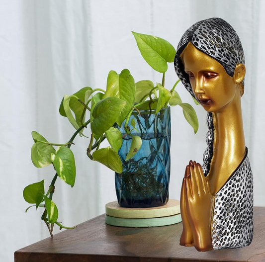 Polyresin Welcome Lady Showpiece for Home and Office Decor - Perfect for Shelves (14" Inch, Multicolor)