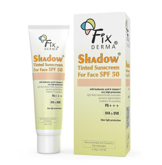 Fixderma Shadow Tinted Sunscreen SPF 50 PA+++ | Sunscreen with Vitamin E I Even Tone I Tinted Foundation Like Finish I UVA & UVB Protection | Lightweight, Broad Spectrum Protection I For All Skin Types - 30gm