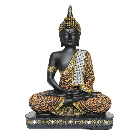 Meditating Buddha Statue ? Polyresin Sitting Buddha Idol for Car Dashboard Home Decor, Pooja Room, Office Desk & Spiritual Gifts ? Peaceful Showpiece for Positive Energy Orange